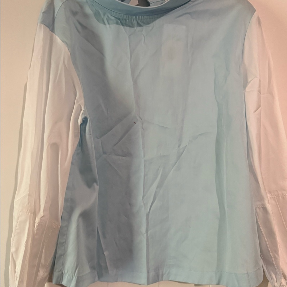 Blue and Green Raglan Long Sleeve Button Down Shirt